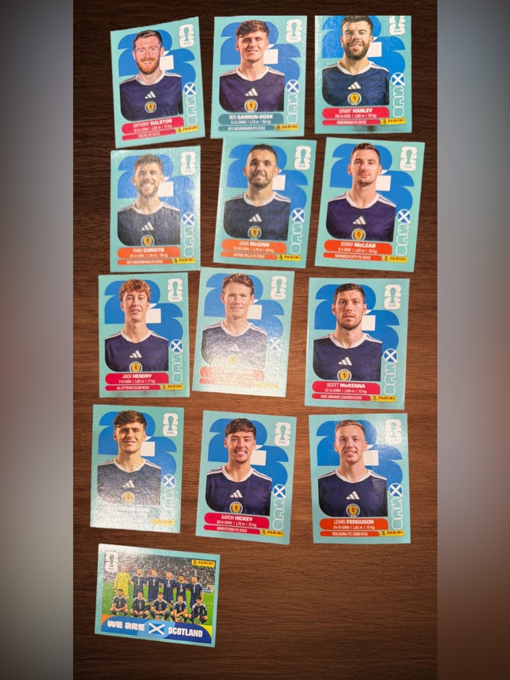 WORLD CUP 2026 PANINI STICKER. SCOTLANSOCCER TEAM. LOT OF 13 STICKERS. BRASIL ED